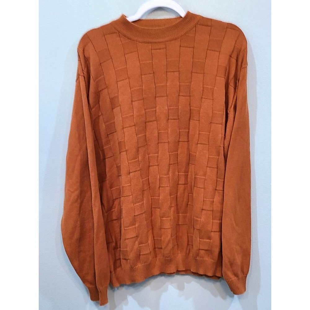 Lavane Sweater Men's XL Rust Brown Basket Weave Light Weight Crew Neck Vintage
